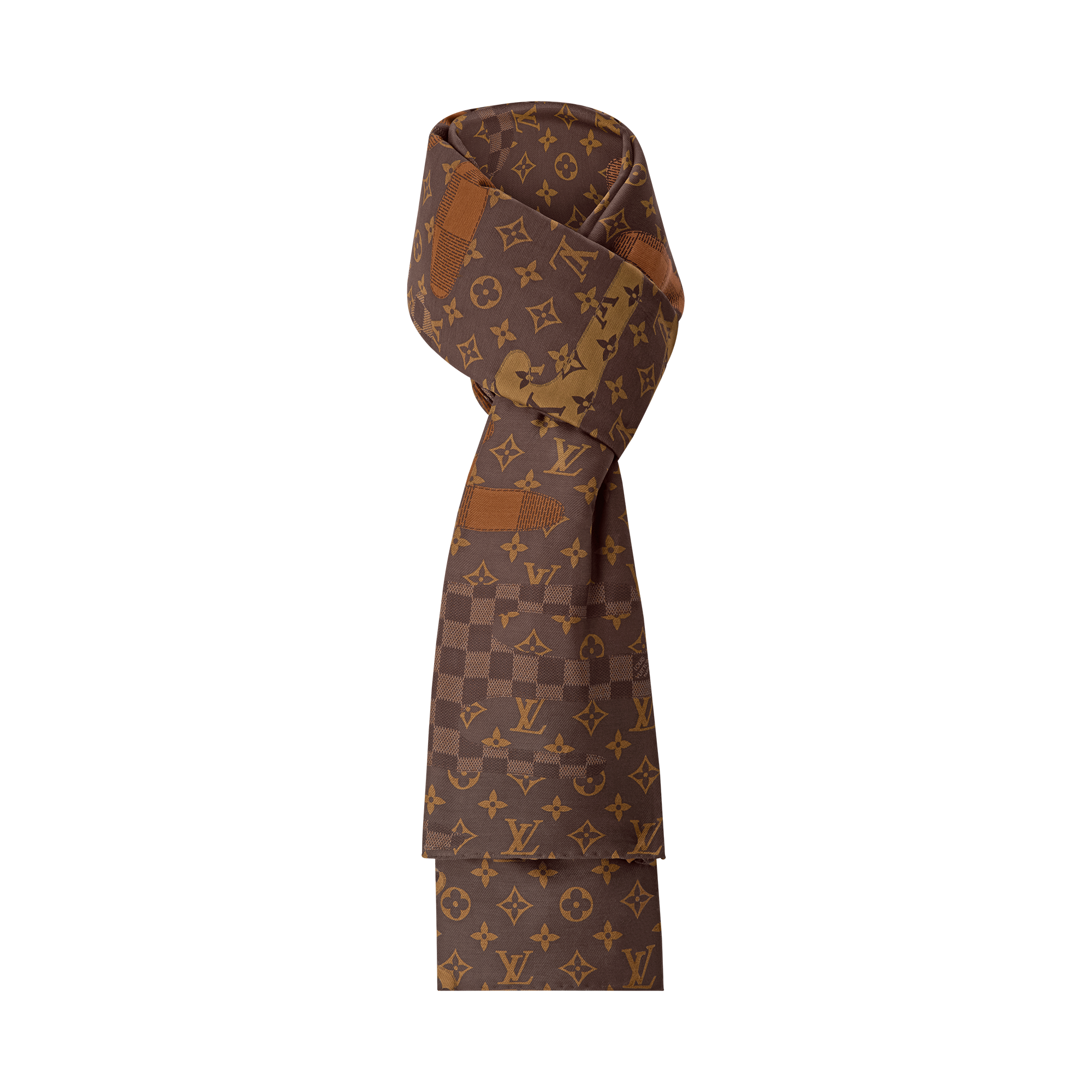 LOUIS VUITTON ダークブラウン スカーフ Louis Vuitton Silk Monogram Confidential Bandeau Brown 1607267
